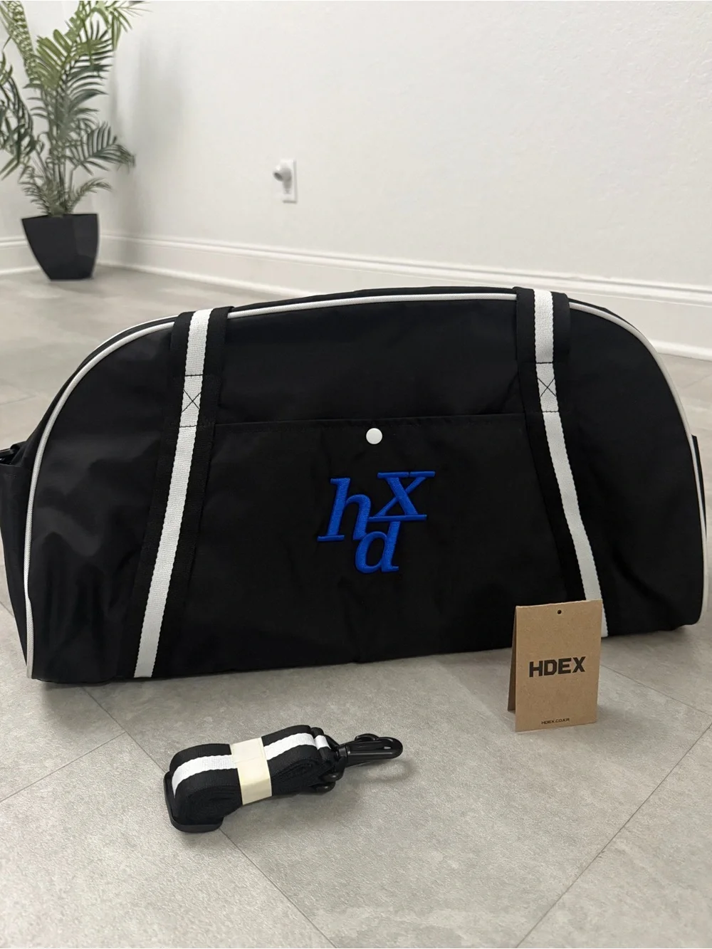 HDEX Black Duffel Bag with White Straps
